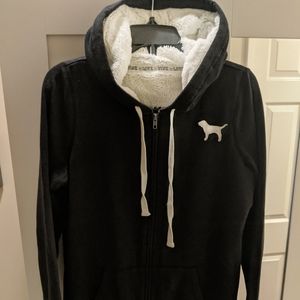 VS 'Pink' brand black hoodie with white fur